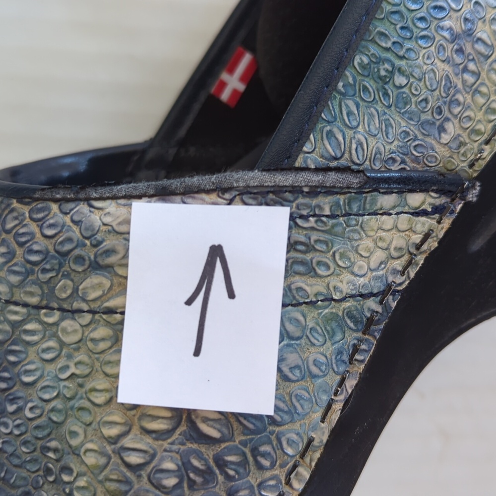 Sanita Reptile Embossed Leather Slip On Clogs EU 39 Blue Green - Picture 11 of 16